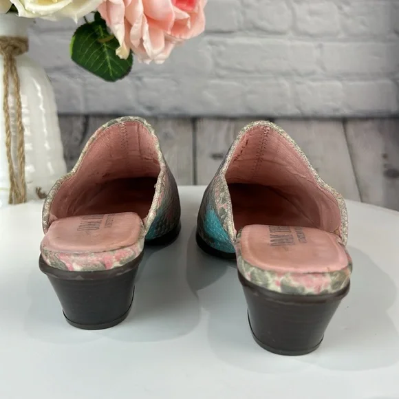 OAK TREE WESTERN WEAR Muti Color Snakeskin Print Leather Low Heel Mules - Picture 4 of 17